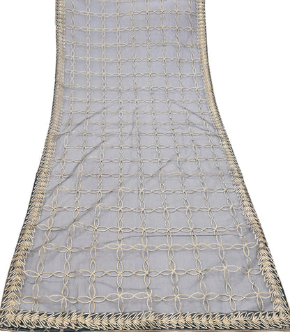 Indian Vintage Gray Dupatta Net Mesh Long Stole Hand Embroidered Gota Patti Scarves Veil