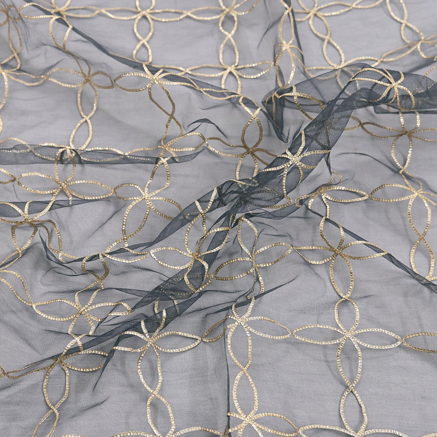 Indian Vintage Gray Dupatta Net Mesh Long Stole Hand Embroidered Gota Patti Scarves Veil