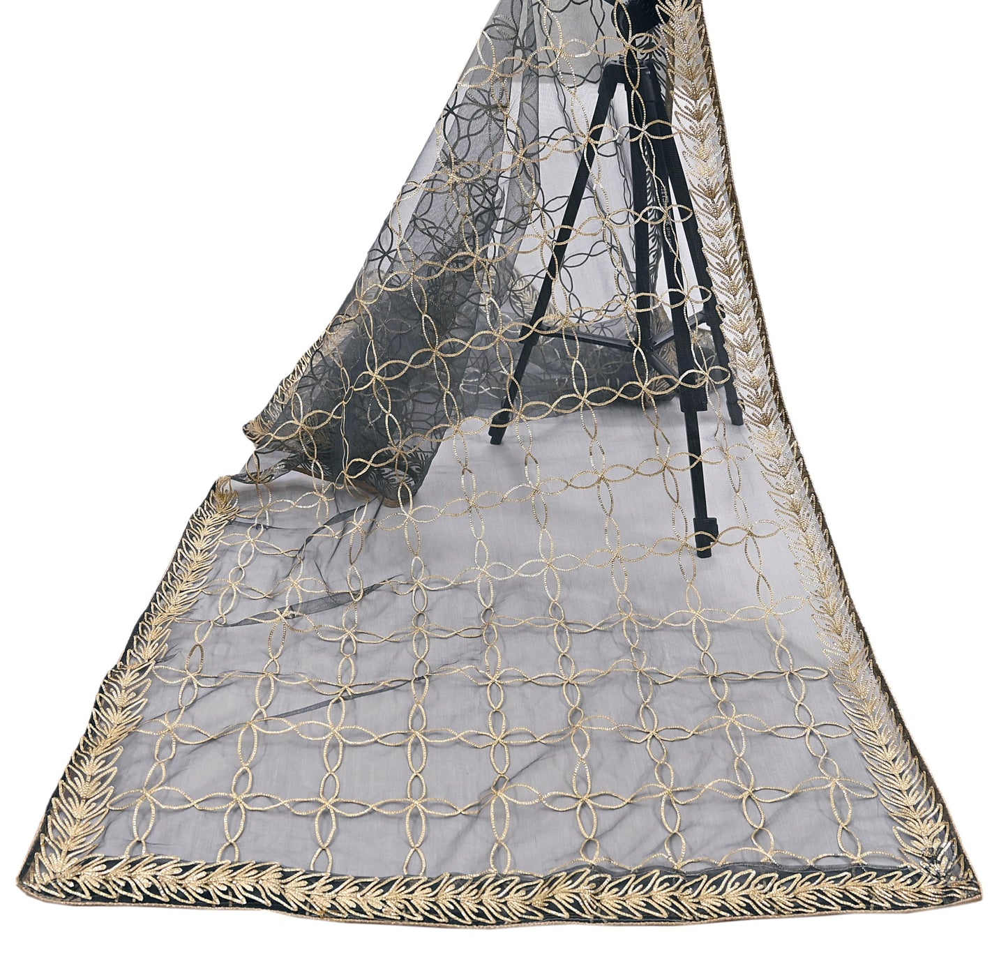 Indian Vintage Gray Dupatta Net Mesh Long Stole Hand Embroidered Gota Patti Scarves Veil