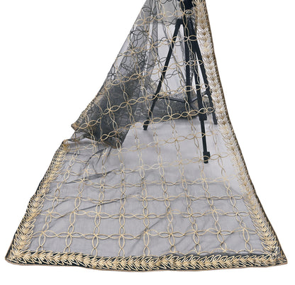 Indian Vintage Gray Dupatta Net Mesh Long Stole Hand Embroidered Gota Patti Scarves Veil