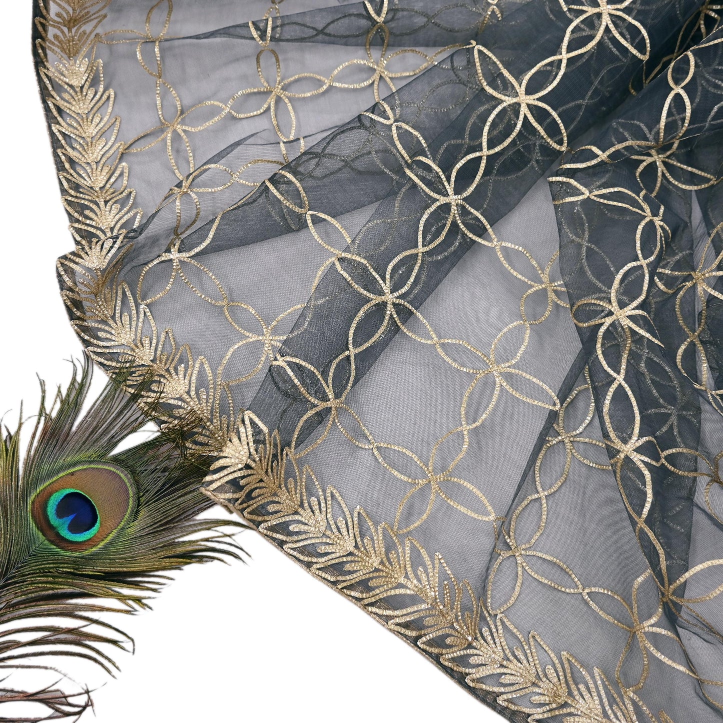 Indian Vintage Gray Dupatta Net Mesh Long Stole Hand Embroidered Gota Patti Scarves Veil