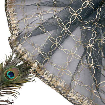 Indian Vintage Gray Dupatta Net Mesh Long Stole Hand Embroidered Gota Patti Scarves Veil