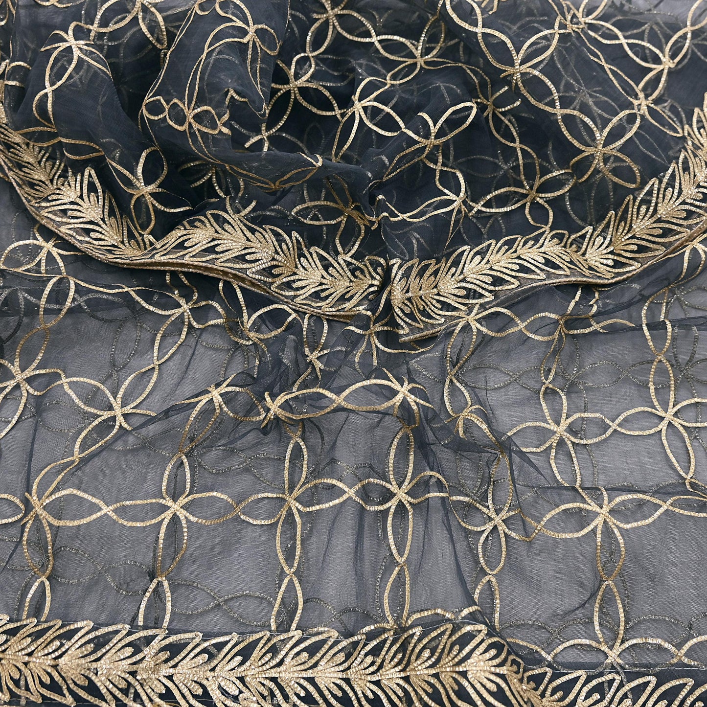 Indian Vintage Gray Dupatta Net Mesh Long Stole Hand Embroidered Gota Patti Scarves Veil