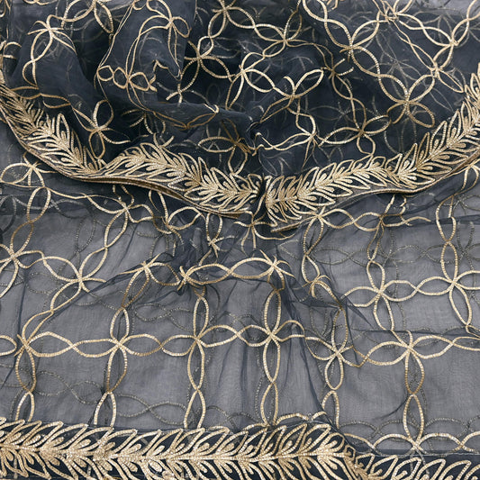 Indian Vintage Gray Dupatta Net Mesh Long Stole Hand Embroidered Gota Patti Scarves Veil