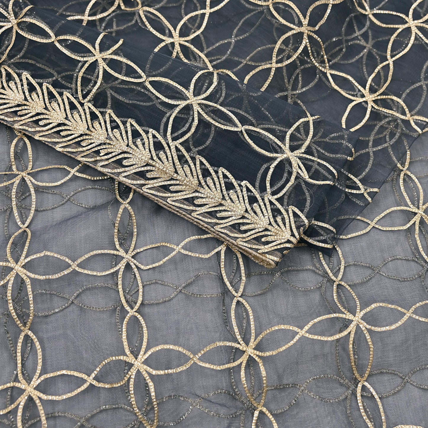 Indian Vintage Gray Dupatta Net Mesh Long Stole Hand Embroidered Gota Patti Scarves Veil