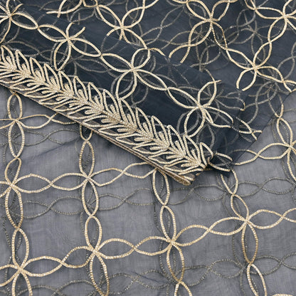 Indian Vintage Gray Dupatta Net Mesh Long Stole Hand Embroidered Gota Patti Scarves Veil