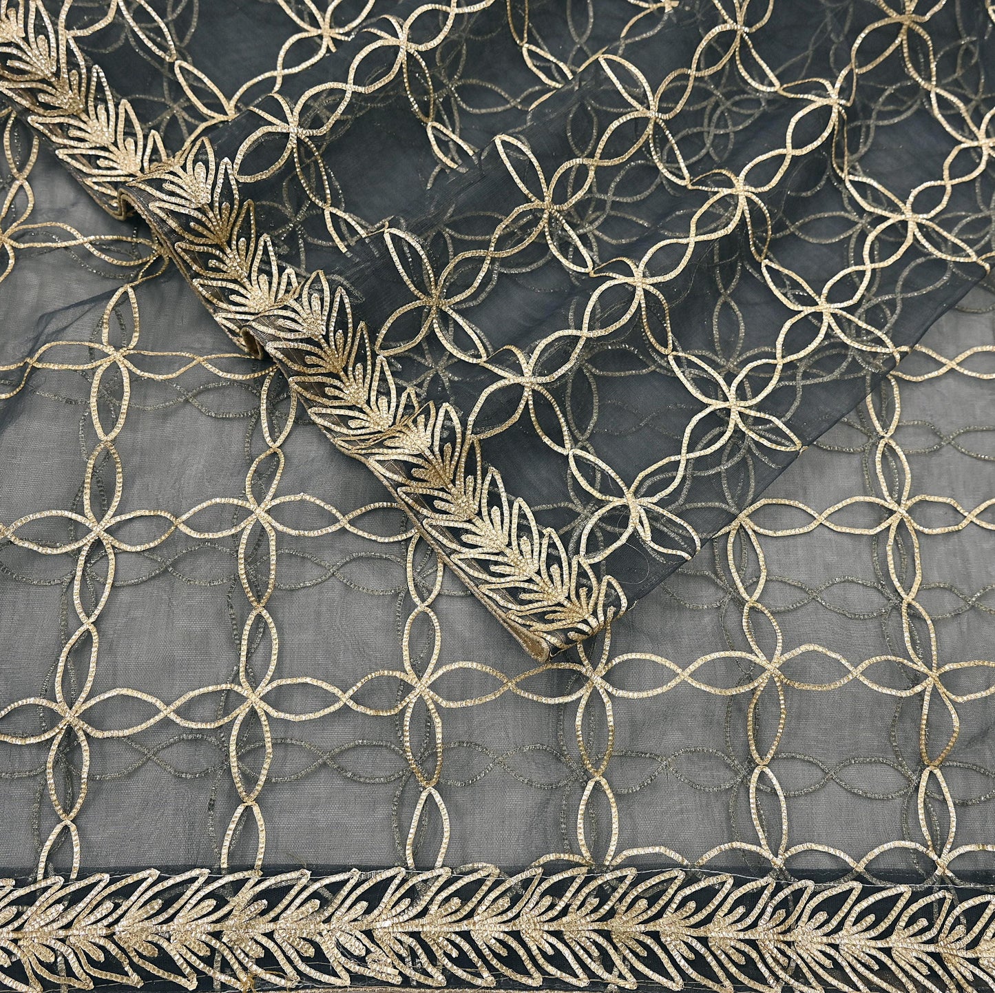 Indian Vintage Gray Dupatta Net Mesh Long Stole Hand Embroidered Gota Patti Scarves Veil