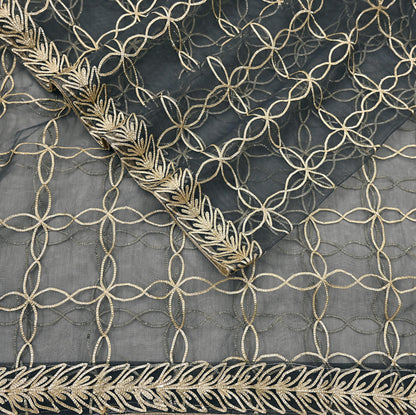 Indian Vintage Gray Dupatta Net Mesh Long Stole Hand Embroidered Gota Patti Scarves Veil