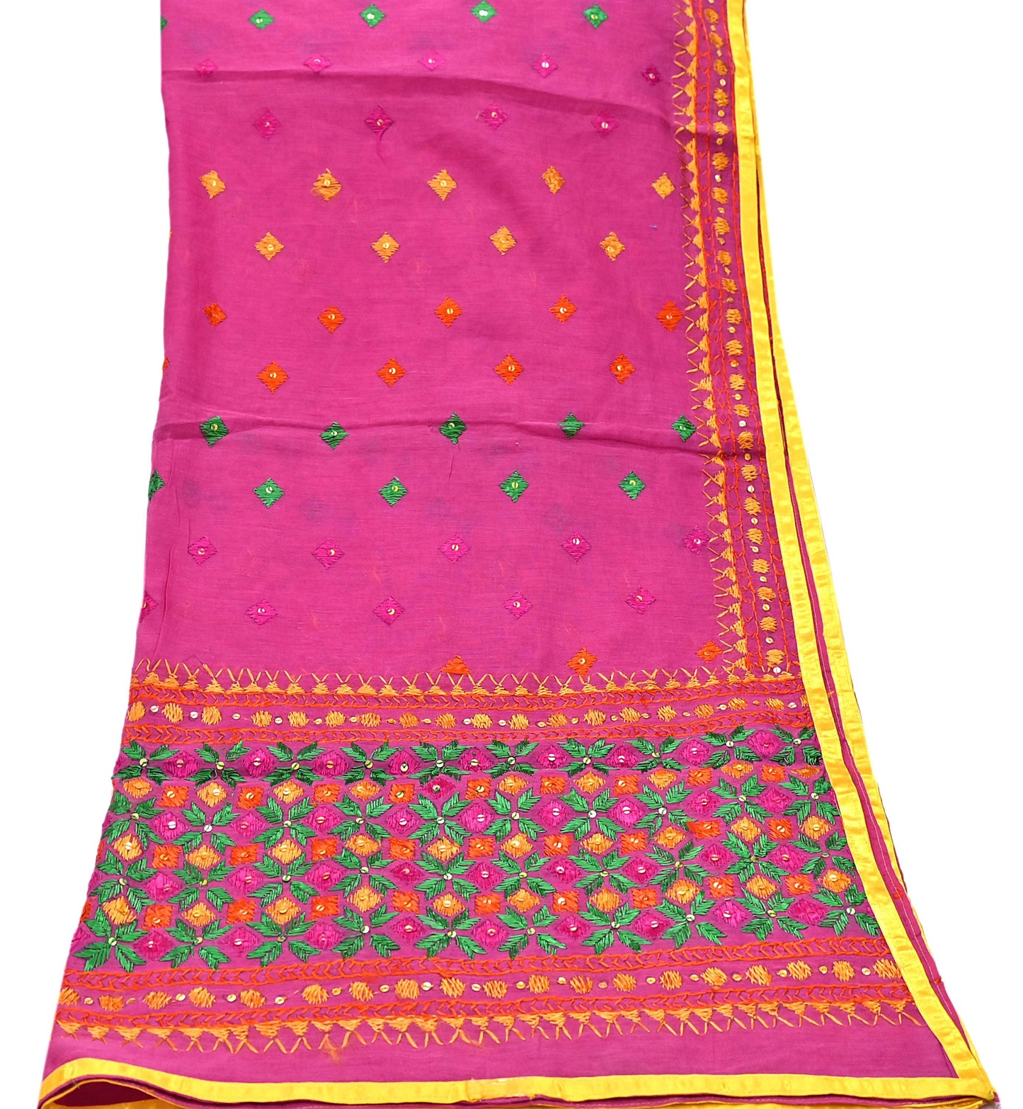 Indian Vintage Dupatta Pink Chanderi Long Stole Hand Embroidered Bagh Phulkari Stole Scarves Party wear