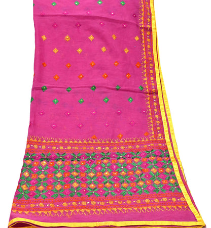 Indian Vintage Dupatta Pink Chanderi Long Stole Hand Embroidered Bagh Phulkari Stole Scarves Party wear