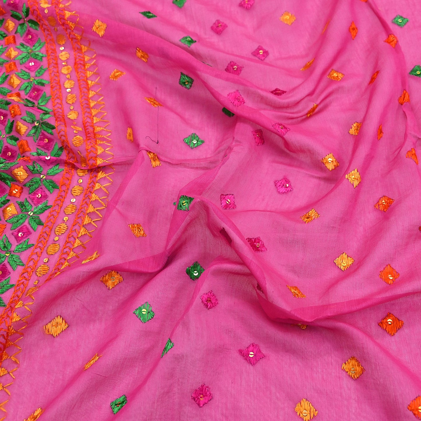 Indian Vintage Dupatta Pink Chanderi Long Stole Hand Embroidered Bagh Phulkari Stole Scarves Party wear