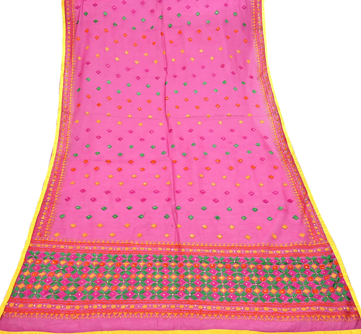 Indian Vintage Dupatta Pink Chanderi Long Stole Hand Embroidered Bagh Phulkari Stole Scarves Party wear