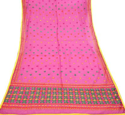 Indian Vintage Dupatta Pink Chanderi Long Stole Hand Embroidered Bagh Phulkari Stole Scarves Party wear
