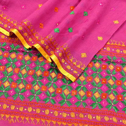 Indian Vintage Dupatta Pink Chanderi Long Stole Hand Embroidered Bagh Phulkari Stole Scarves Party wear