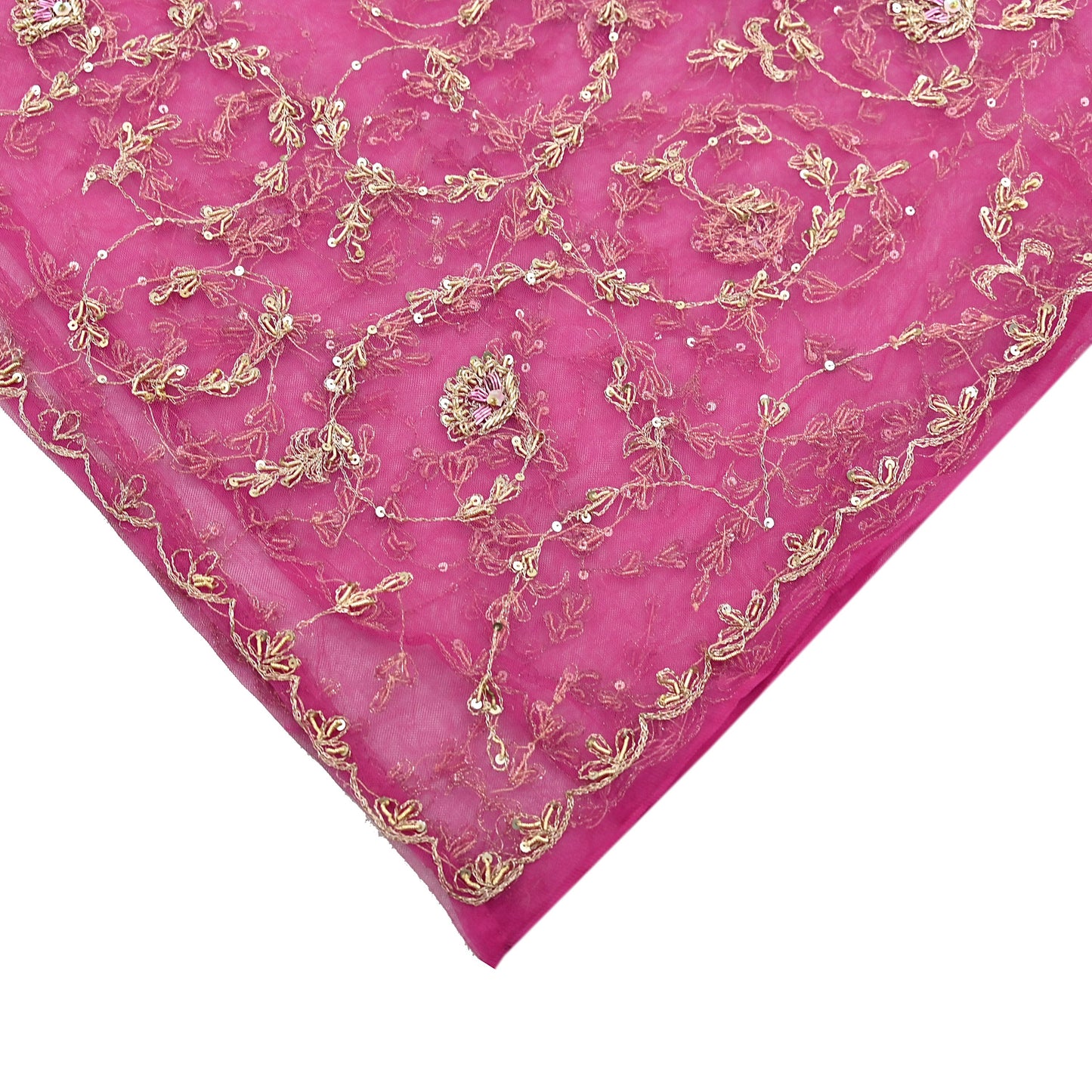 Indian Vintage Pink Dupatta Net Mesh Long Stole Hand Embroidered Scarves Zardozi Zari Sequins Hijab Veil wrap Boho