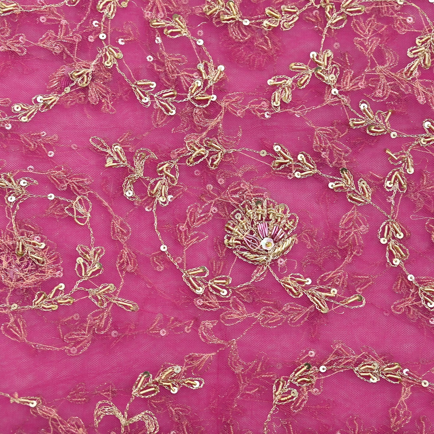 Indian Vintage Pink Dupatta Net Mesh Long Stole Hand Embroidered Scarves Zardozi Zari Sequins Hijab Veil wrap Boho