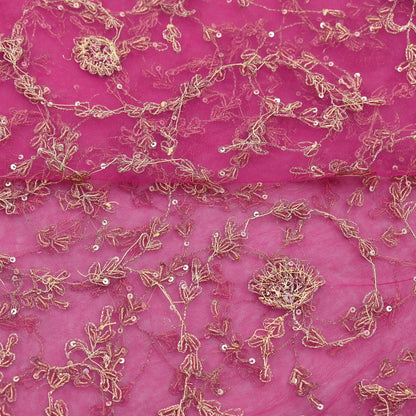 Indian Vintage Pink Dupatta Net Mesh Long Stole Hand Embroidered Scarves Zardozi Zari Sequins Hijab Veil wrap Boho