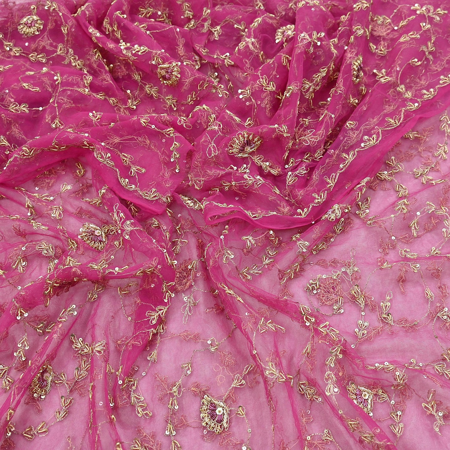 Indian Vintage Pink Dupatta Net Mesh Long Stole Hand Embroidered Scarves Zardozi Zari Sequins Hijab Veil wrap Boho
