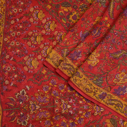 Women Vintage Sari Red Pure Georgette Silk Digital Printed Saree Craft Fabric Sewing 5Yd Light Dress Making Floral Crafting Quilting