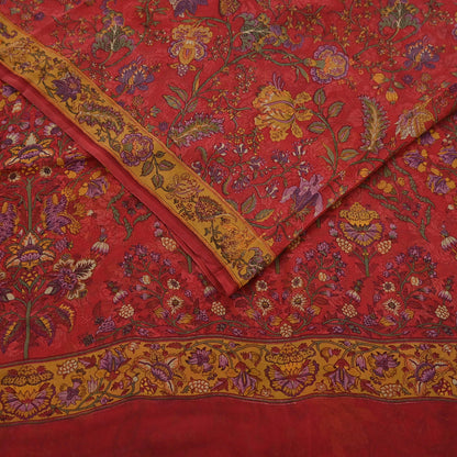Women Vintage Sari Red Pure Georgette Silk Digital Printed Saree Craft Fabric Sewing 5Yd Light Dress Making Floral Crafting Quilting