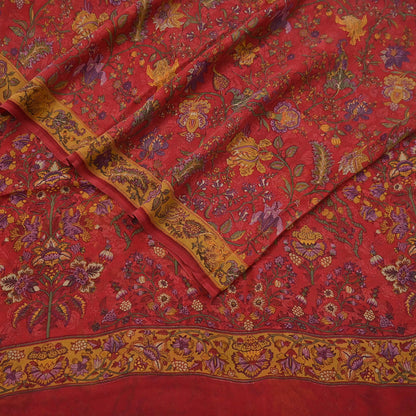 Women Vintage Sari Red Pure Georgette Silk Digital Printed Saree Craft Fabric Sewing 5Yd Light Dress Making Floral Crafting Quilting