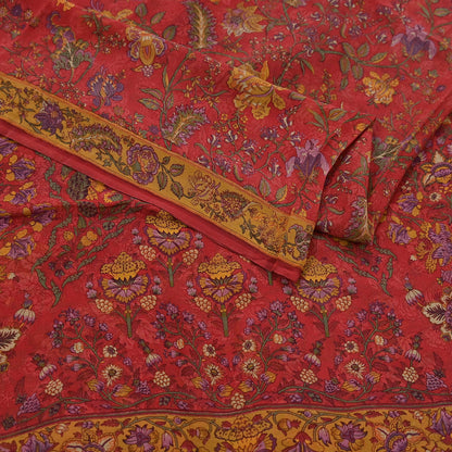 Women Vintage Sari Red Pure Georgette Silk Digital Printed Saree Craft Fabric Sewing 5Yd Light Dress Making Floral Crafting Quilting