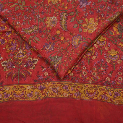 Women Vintage Sari Red Pure Georgette Silk Digital Printed Saree Craft Fabric Sewing 5Yd Light Dress Making Floral Crafting Quilting