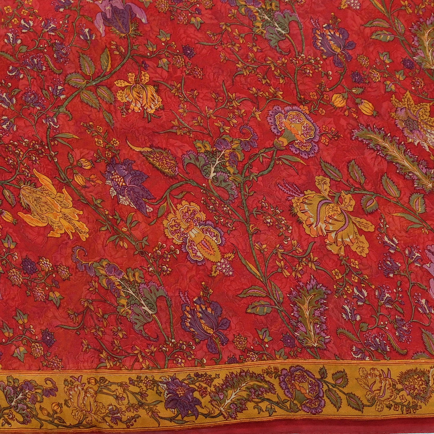 Women Vintage Sari Red Pure Georgette Silk Digital Printed Saree Craft Fabric Sewing 5Yd Light Dress Making Floral Crafting Quilting