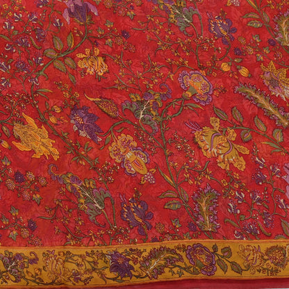 Women Vintage Sari Red Pure Georgette Silk Digital Printed Saree Craft Fabric Sewing 5Yd Light Dress Making Floral Crafting Quilting