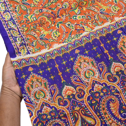 Indian Vintage Sari Orange & Blue 100% Pure Silk Printed Sarees 5yd Sewing Floral Soft Craft Fabric Dress Making Crafting Quilting Upcycle