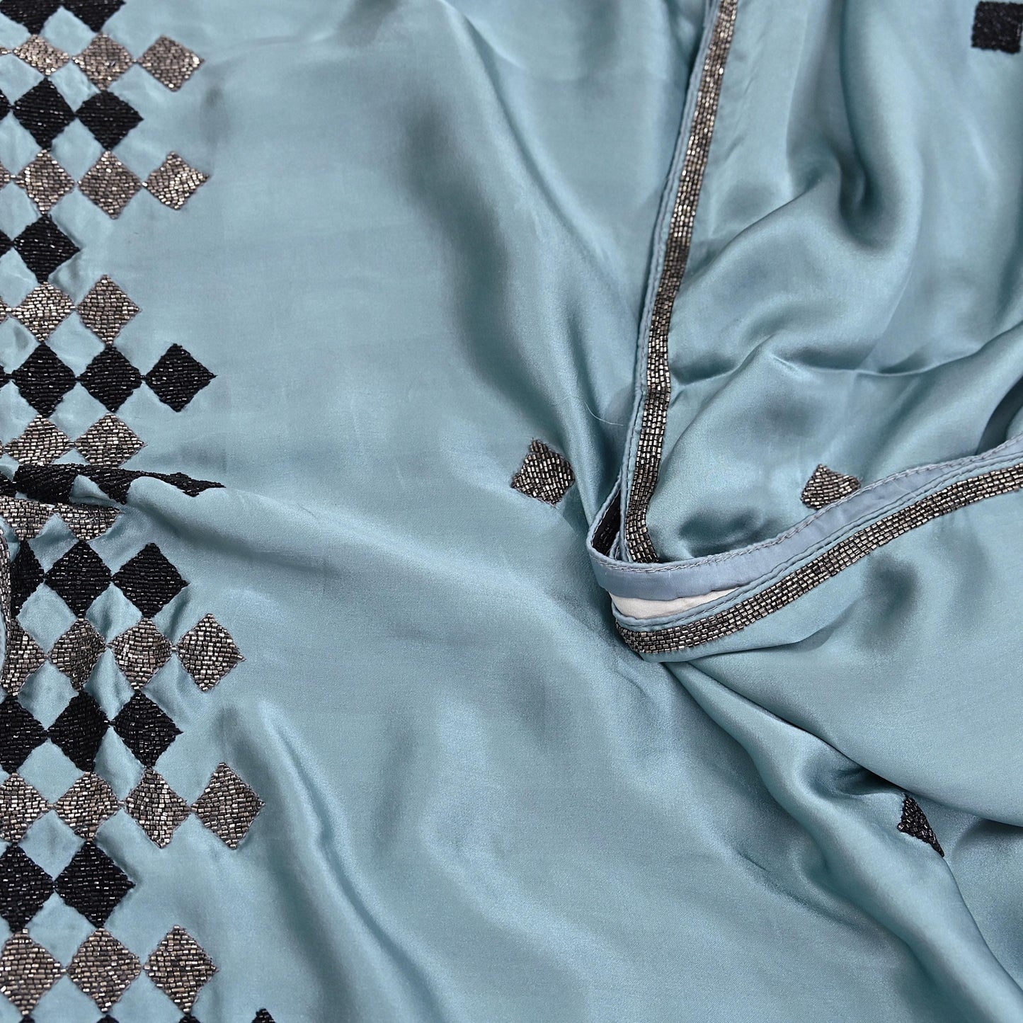 Rare Vintage Pure Satin Silk Saree Hand Embroidered Fabric 5 Yards Sari Bollywood Party Wear Ethnic Designer Saree