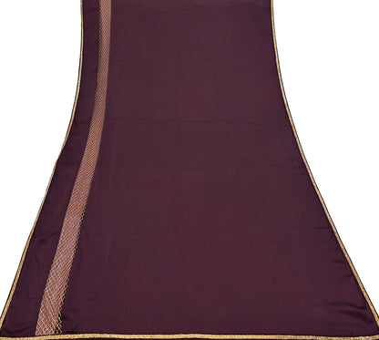 Rare Vintage Purple Pure Satin Silk Saree Hand Embroidered Fabric 5.5 Yards Sari Bollywood Party Wear Ethnic Designer Saree