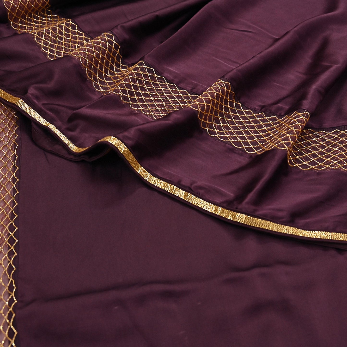 Rare Vintage Purple Pure Satin Silk Saree Hand Embroidered Fabric 5.5 Yards Sari Bollywood Party Wear Ethnic Designer Saree