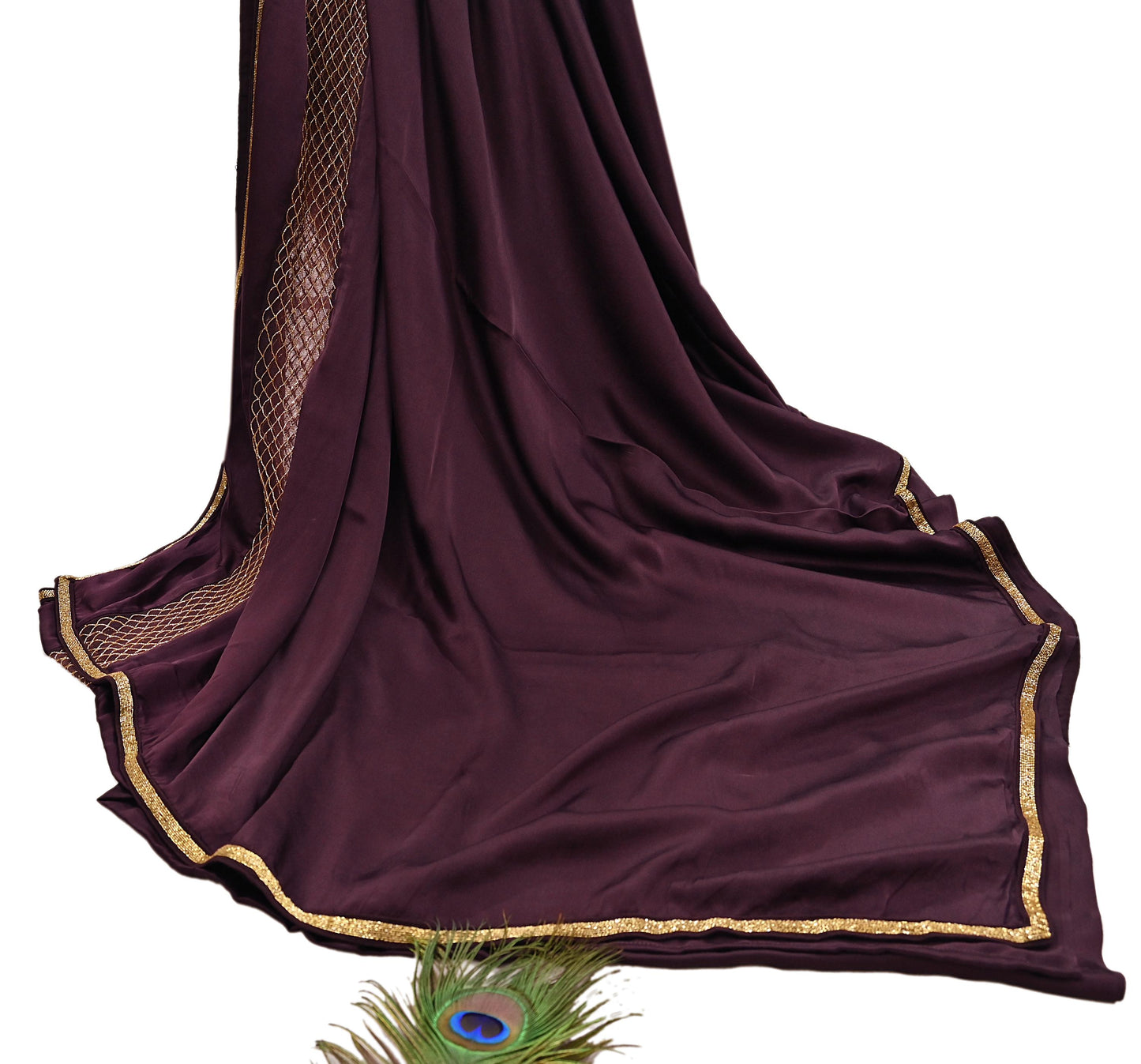 Rare Vintage Purple Pure Satin Silk Saree Hand Embroidered Fabric 5.5 Yards Sari Bollywood Party Wear Ethnic Designer Saree