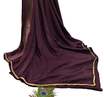Rare Vintage Purple Pure Satin Silk Saree Hand Embroidered Fabric 5.5 Yards Sari Bollywood Party Wear Ethnic Designer Saree