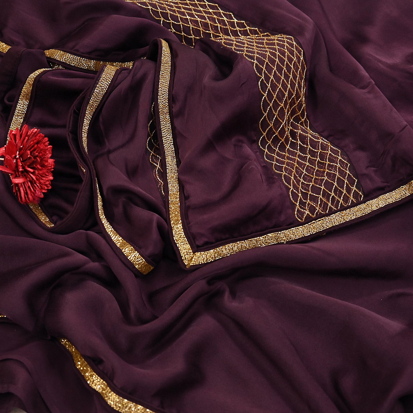 Rare Vintage Purple Pure Satin Silk Saree Hand Embroidered Fabric 5.5 Yards Sari Bollywood Party Wear Ethnic Designer Saree
