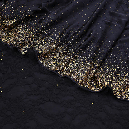 Rare Vintage Black  Net Pure Satin Silk Saree Hand Embroidered Fabric 5 Yards Sari Bollywood Party Wear Ethnic Designer Saree