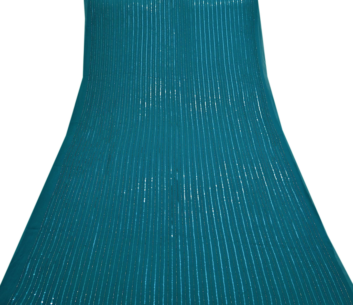 Indian Vintage Teal Blue Saree Pure Georgette Silk Hand Beaded Sari Craft Fabric 5Yd Zari Ethnic Bridal/Wedding Sarees Bollywood sari