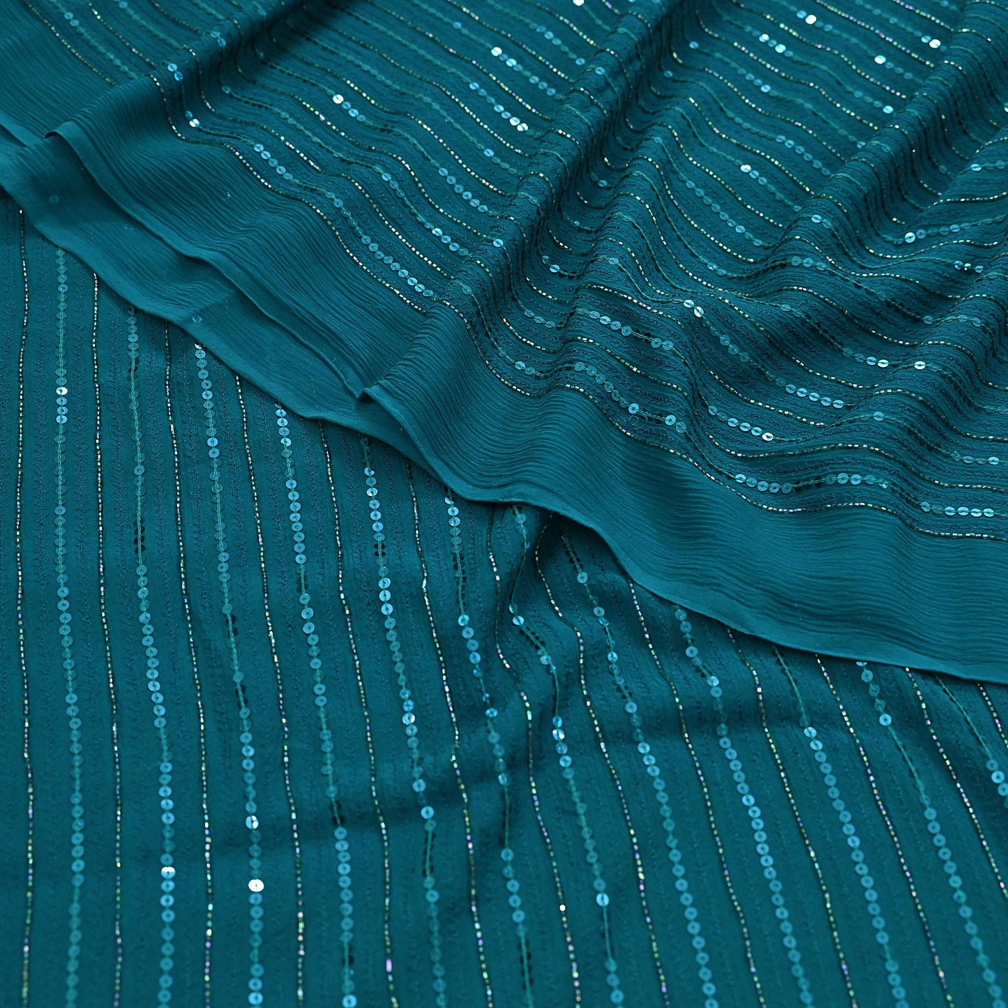 Indian Vintage Teal Blue Saree Pure Georgette Silk Hand Beaded Sari Craft Fabric 5Yd Zari Ethnic Bridal/Wedding Sarees Bollywood sari