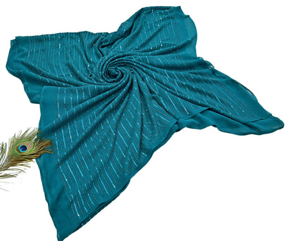Indian Vintage Teal Blue Saree Pure Georgette Silk Hand Beaded Sari Craft Fabric 5Yd Zari Ethnic Bridal/Wedding Sarees Bollywood sari