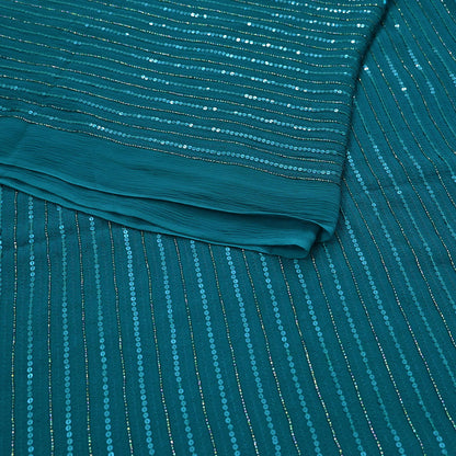 Indian Vintage Teal Blue Saree Pure Georgette Silk Hand Beaded Sari Craft Fabric 5Yd Zari Ethnic Bridal/Wedding Sarees Bollywood sari