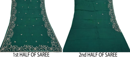 Rare Vintage Bottle Green Pure Organza Silk Saree Zardozi Hand Embroidered Designer Abu Jani Sari 6 Yard Bollywood Party Wear