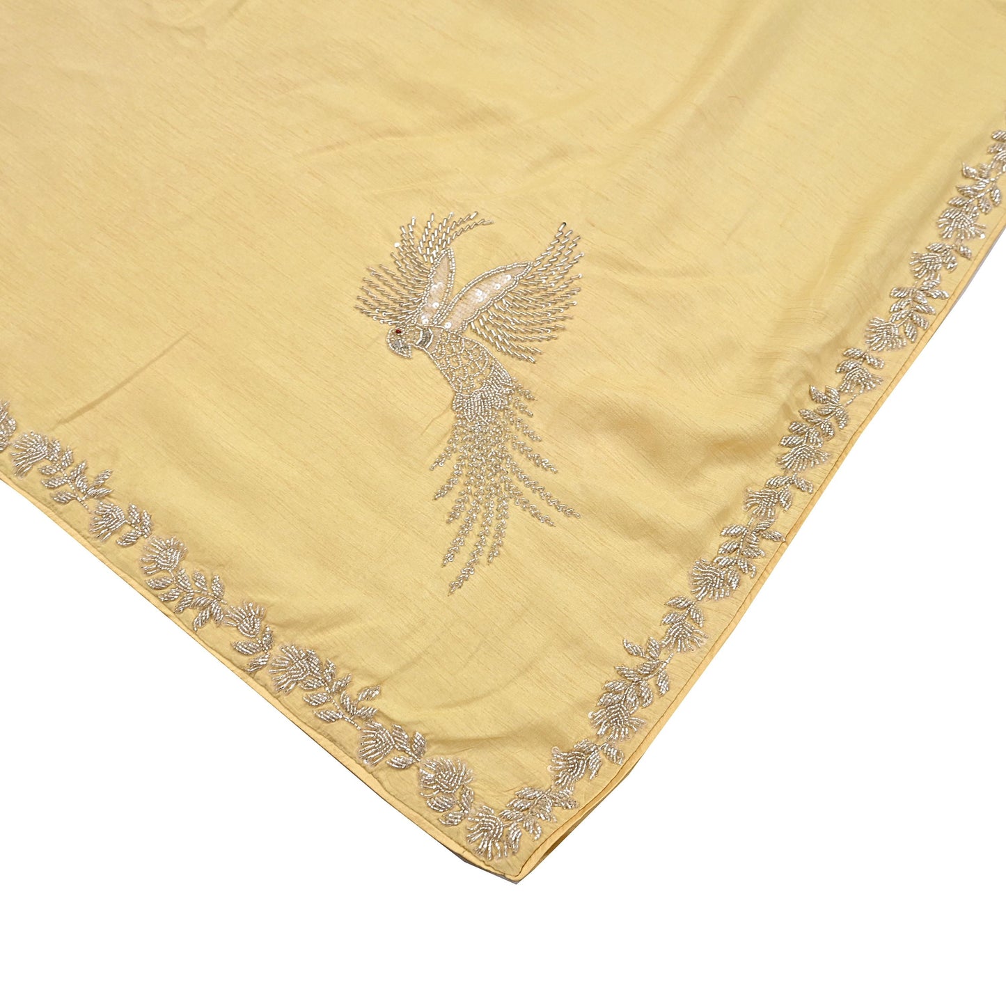 Rare Vintage Yellow Blend Silk Saree Hand Embroidered Fabric 5.5 Yard Sari Bollywood Party Wear Ethnic Designer Saree