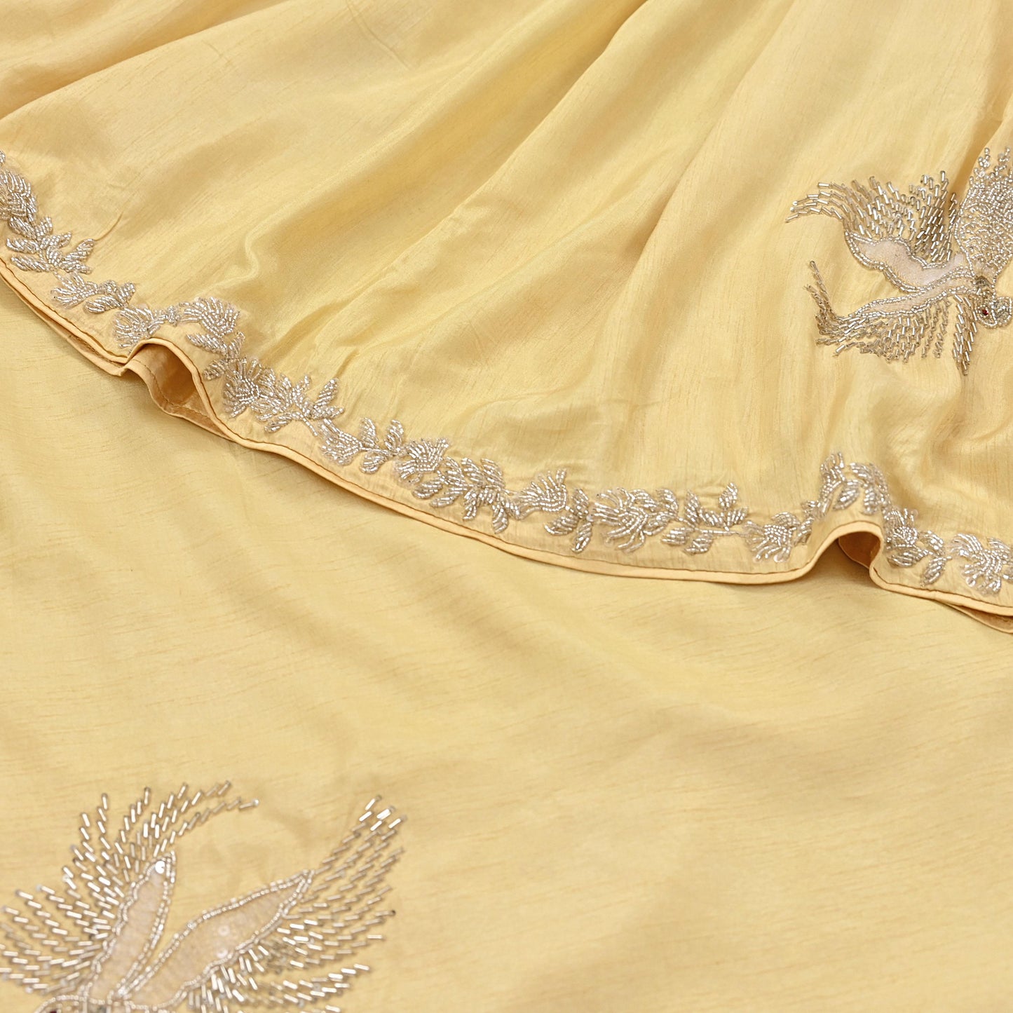 Rare Vintage Yellow Blend Silk Saree Hand Embroidered Fabric 5.5 Yard Sari Bollywood Party Wear Ethnic Designer Saree