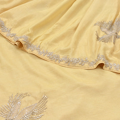 Rare Vintage Yellow Blend Silk Saree Hand Embroidered Fabric 5.5 Yard Sari Bollywood Party Wear Ethnic Designer Saree