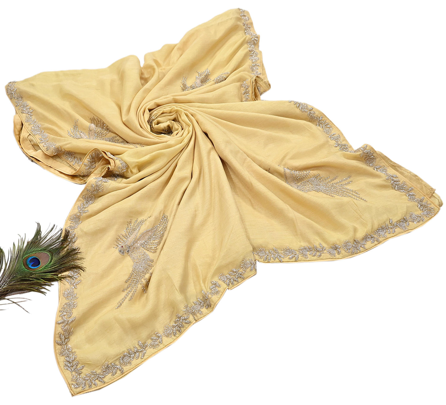 Rare Vintage Yellow Blend Silk Saree Hand Embroidered Fabric 5.5 Yard Sari Bollywood Party Wear Ethnic Designer Saree