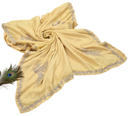Rare Vintage Yellow Blend Silk Saree Hand Embroidered Fabric 5.5 Yard Sari Bollywood Party Wear Ethnic Designer Saree