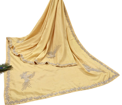 Rare Vintage Yellow Blend Silk Saree Hand Embroidered Fabric 5.5 Yard Sari Bollywood Party Wear Ethnic Designer Saree
