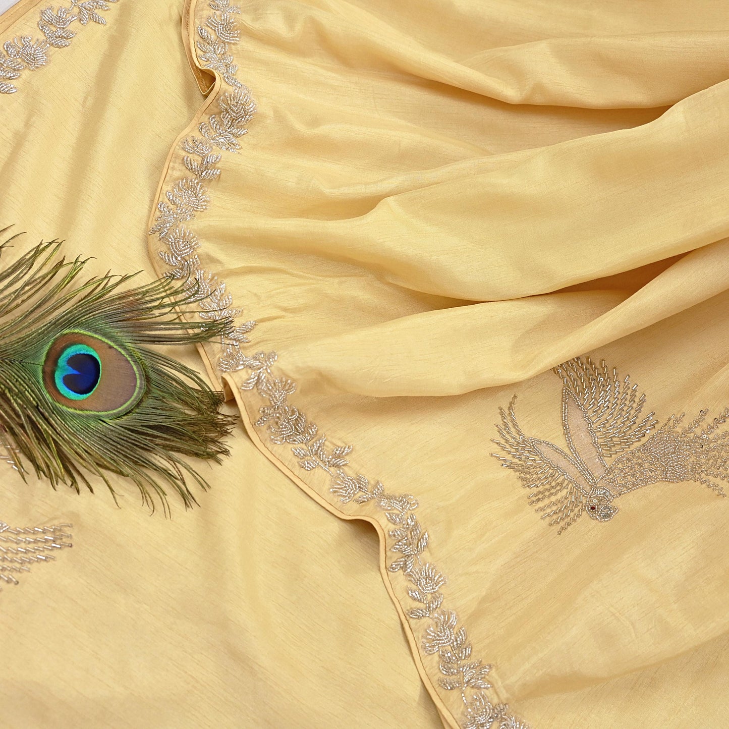 Rare Vintage Yellow Blend Silk Saree Hand Embroidered Fabric 5.5 Yard Sari Bollywood Party Wear Ethnic Designer Saree