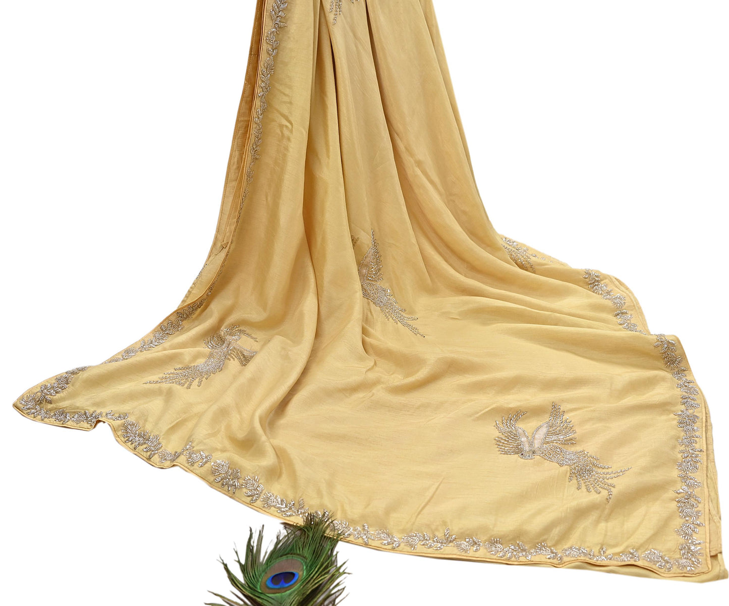 Rare Vintage Yellow Blend Silk Saree Hand Embroidered Fabric 5.5 Yard Sari Bollywood Party Wear Ethnic Designer Saree